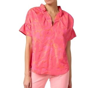 Finley Crosby Top Neon Rose Jaquard Pink Orange Floral Blouse Size Medium